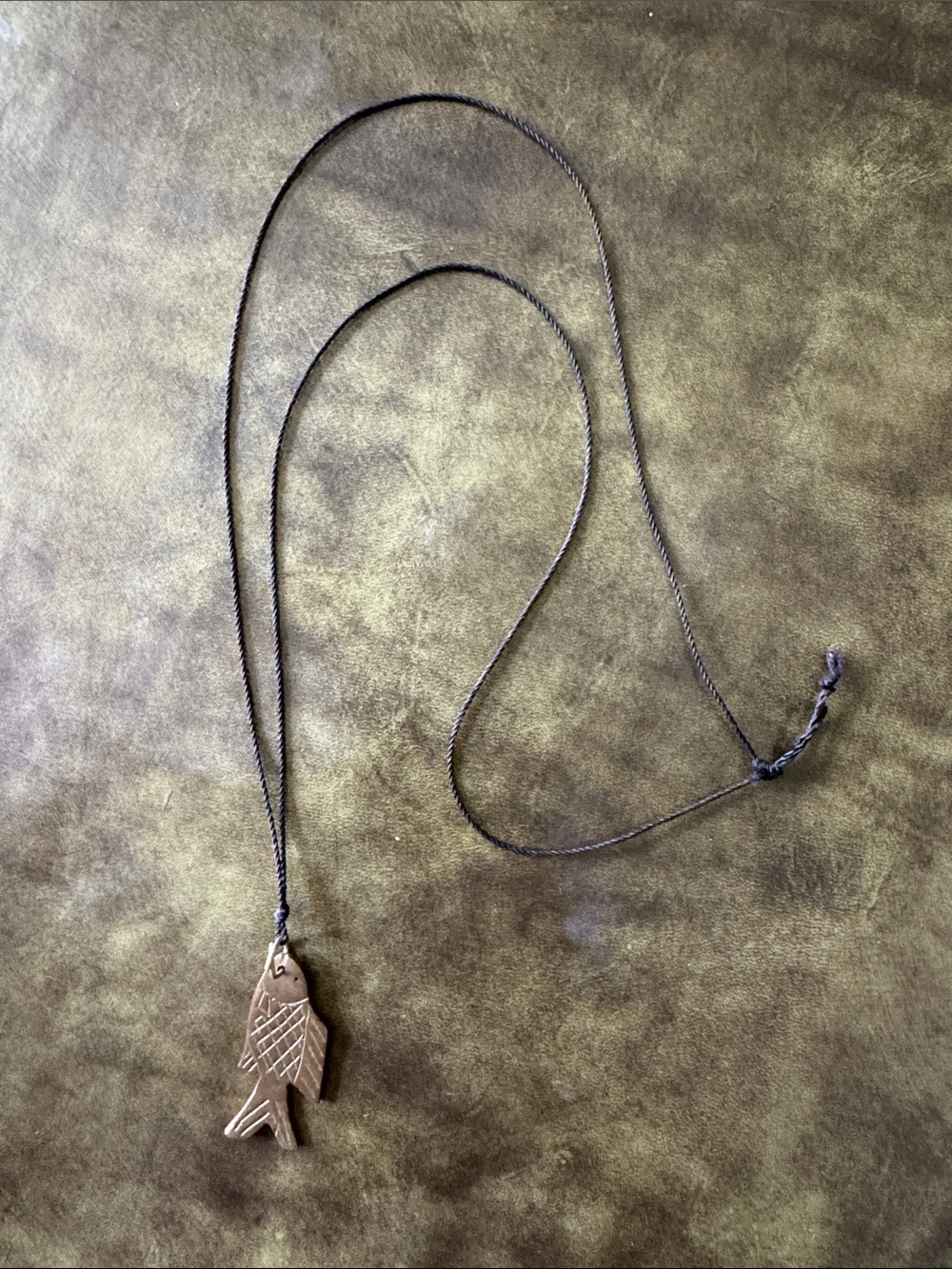 Carved Bronze Fish Pendant Necklace - Purchased in Malawi